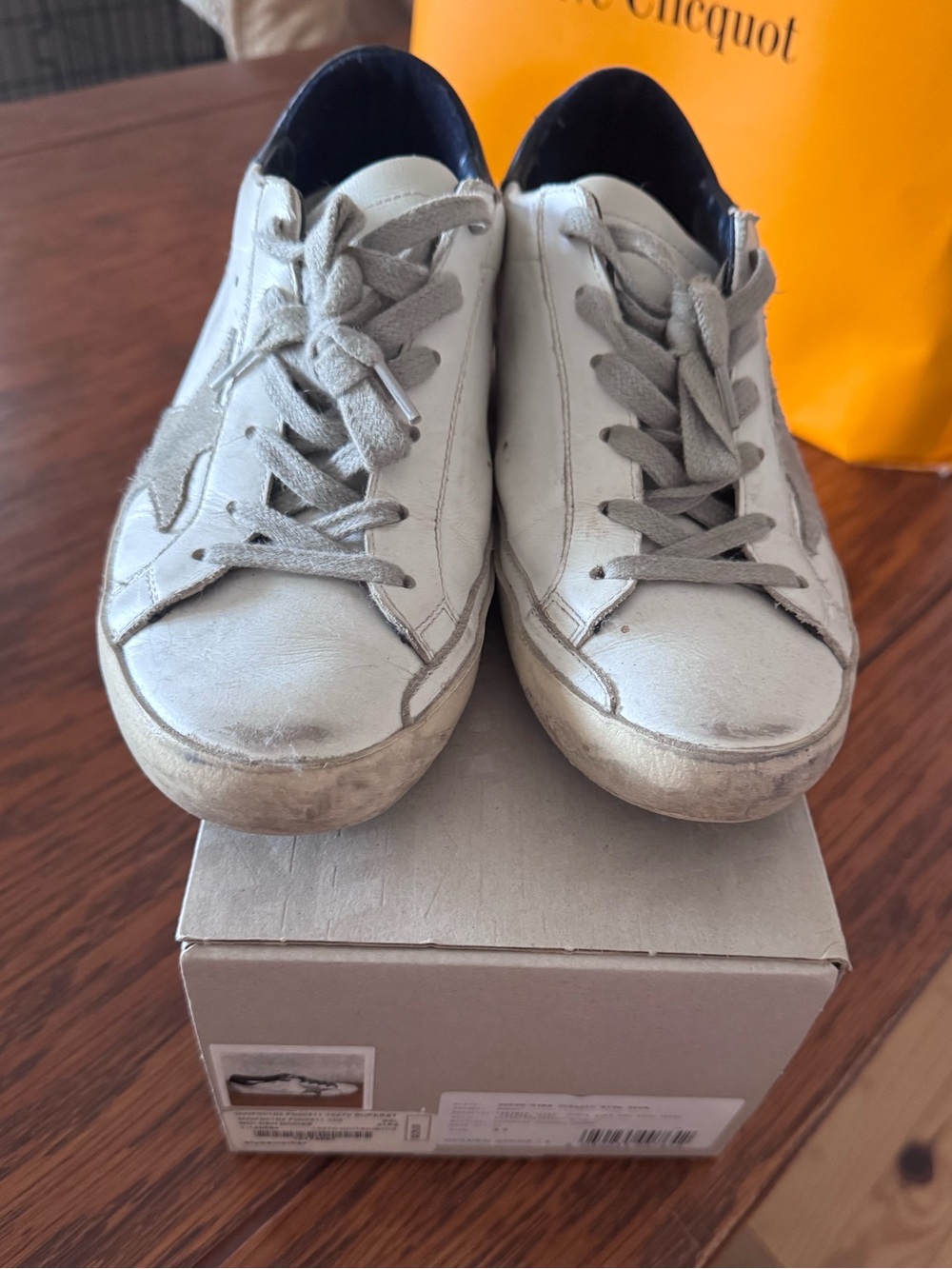Golden Goose White Sneakers with Gray Star and Laces